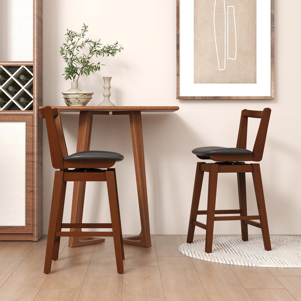 Swivel Upholstered Pu Leather Stool With Backrest And Cushioned Seat